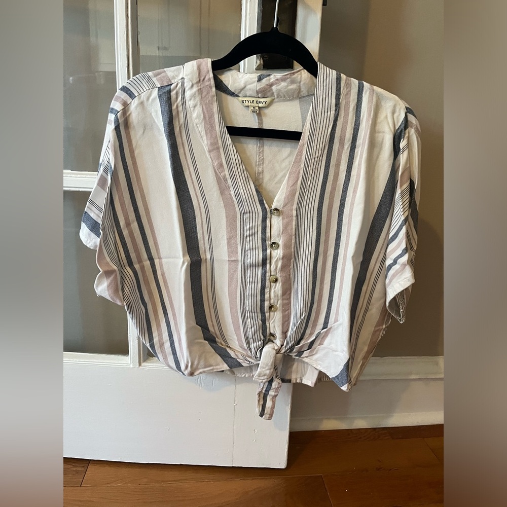 Striped Tie Button Shirt